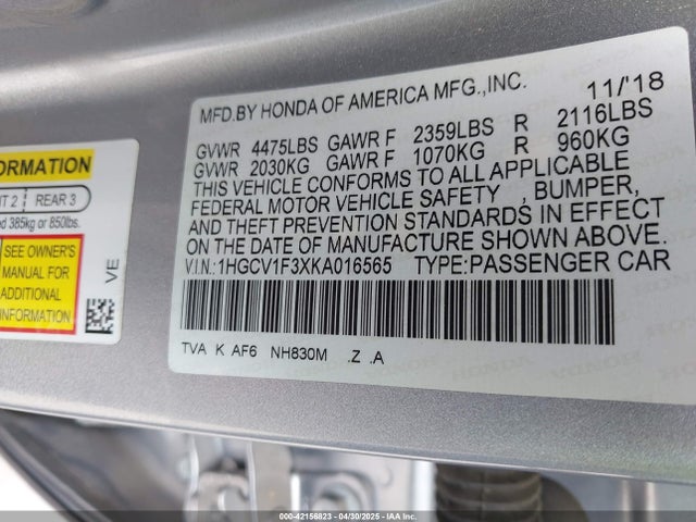 1HGCV1F3XKA016565 Honda Accord Sport