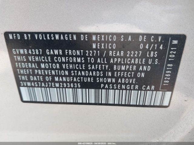 3VW4S7AJ7EM293635 Volkswagen Jetta Gli Edition 30 W/nav