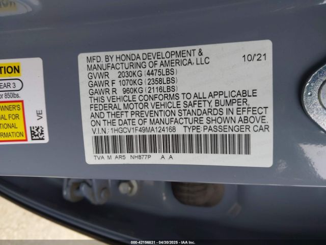 1HGCV1F49MA124168 Honda Accord Sport Special Edition