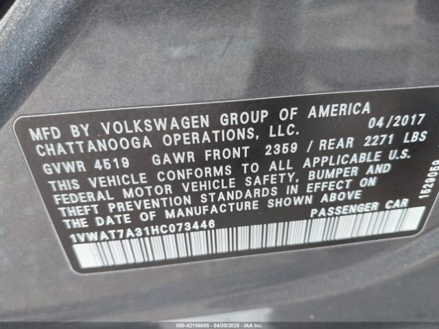 2017 VOLKSWAGEN PASSAT 1VWAT7A31HC073446 Photo 8