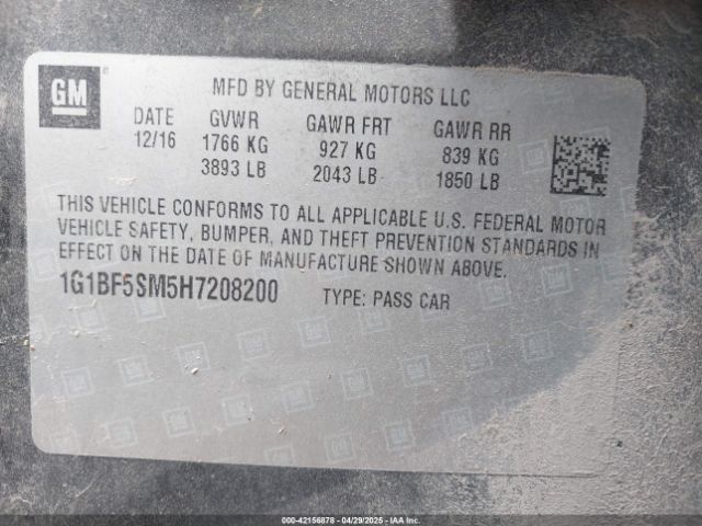 1G1BF5SM5H7208200 Chevrolet Cruze Premier Auto