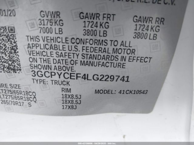3GCPYCEF4LG229741 Chevrolet l82 - di, afm, alum, gen 5, var 1