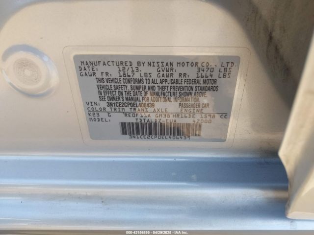3N1CE2CP0EL406439 Nissan Versa Note Sv