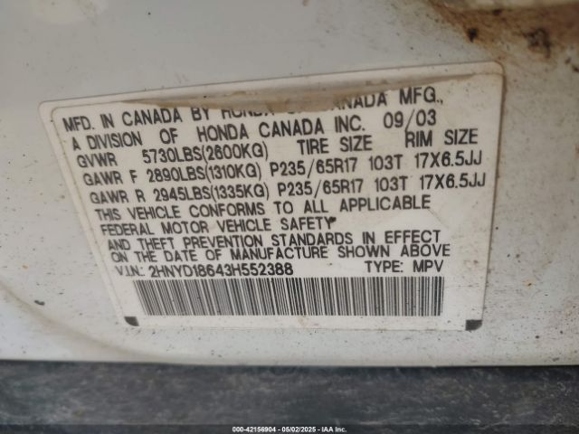 2003 ACURA MDX 2HNYD18643H552388 Photo 8