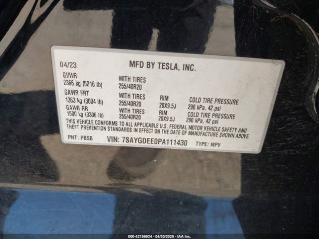 7SAYGDEE0PA111430 Tesla Model Y Awd/long Range Dual Motor All-wheel Drive