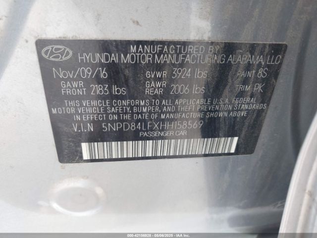 5NPD84LFXHH158569 Hyundai ELANTRA SE