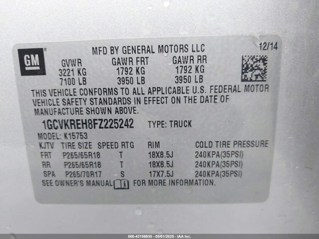 1GCVKREH8FZ225242 Chevrolet Silverado 1500 1lt