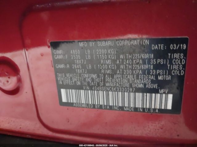 4S4BSENC6K3330287 Subaru Outback 3.6r Limited