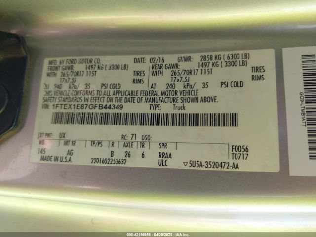 1FTEX1E87GFB44349 Ford F-150 Xl