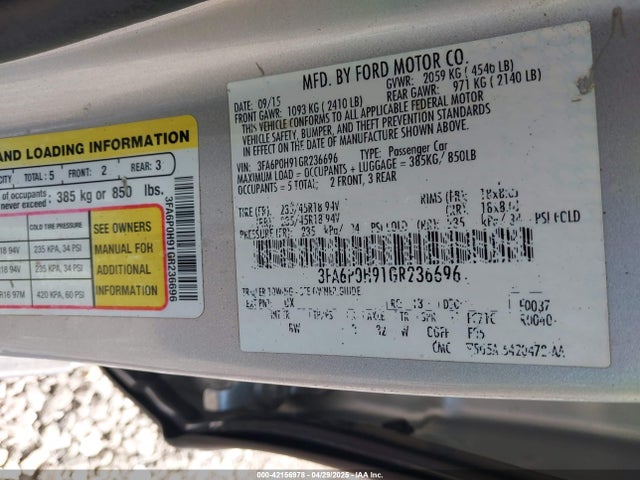 3FA6P0H91GR236696 Ford FUSION SE