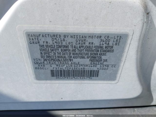 3N1CP5CU9JL531791 Nissan KICKS SR