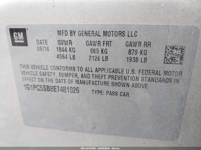 1G1PC5SB8E7481026 Chevrolet Cruze 1lt Auto