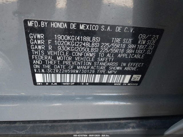 3CZRZ2H59RM730129 Honda Hr-v Awd Sport/awd Sport W/o Bsi