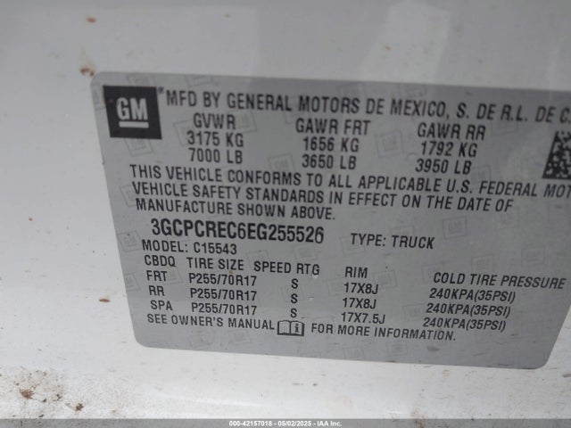 3GCPCREC6EG255526 Chevrolet Silverado 1500 1lt