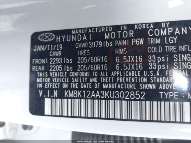 KM8K12AA3KU302852 Hyundai Kona Se