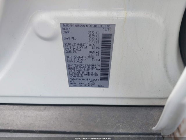 Nissan ROGUE SV 2015 5N1AT2MV9FC871026 Image 9