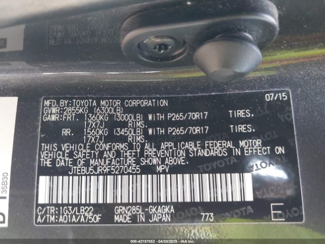 JTEBU5JR9F5270455 Toyota 4runner Sr5 Premium