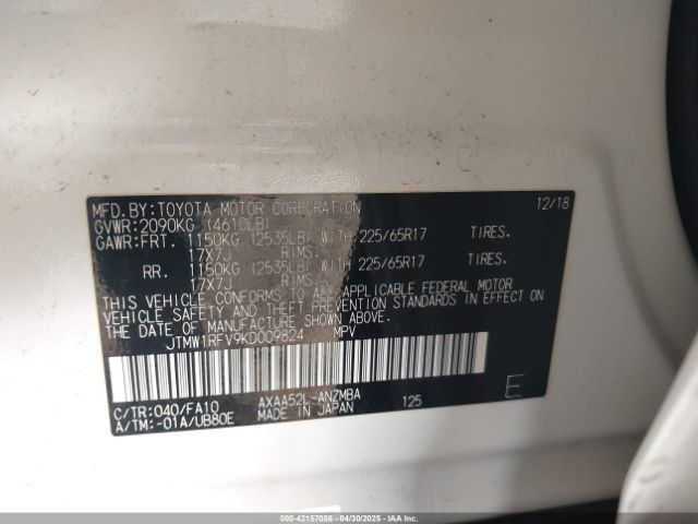 JTMW1RFV9KD009824 Toyota a25a-fks