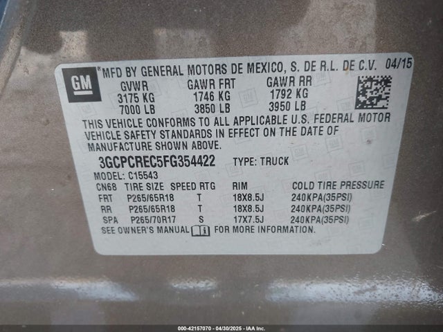 3GCPCREC5FG354422 Chevrolet l83 - vvt, active fuel management, aluminum