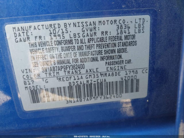 3N1AB7AP9FY362400 Nissan SENTRA SR