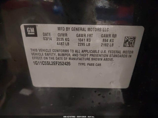 Chevrolet MALIBU 1LT 2014 1G11C5SL2EF252426 Image 9
