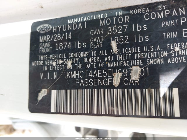 KMHCT4AE5EU697201 Hyundai ACCENT GLS