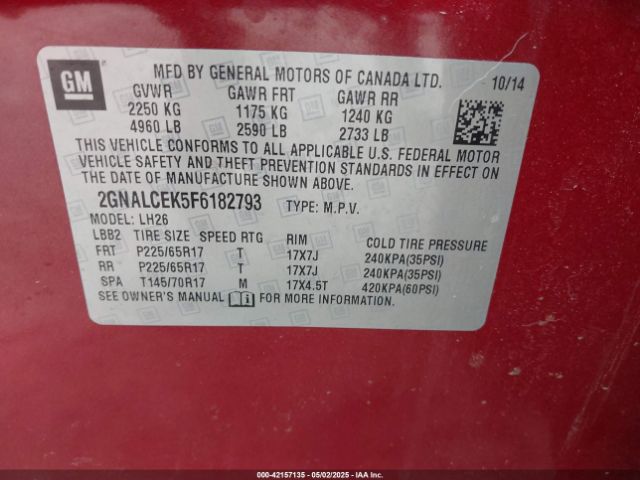 2GNALCEK5F6182793 Chevrolet Equinox 2lt