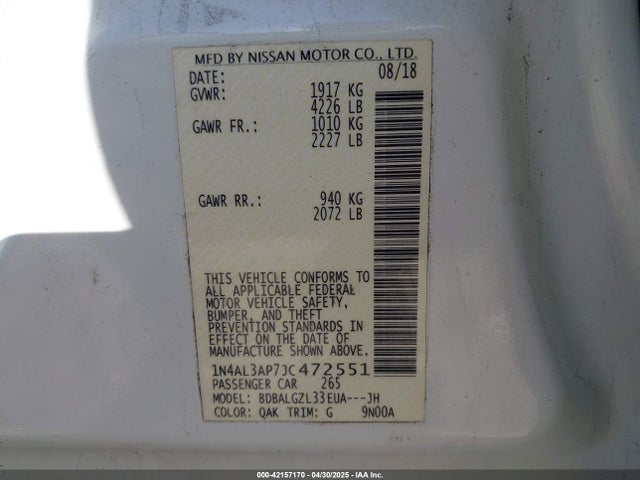 1N4AL3AP7JC472551 Nissan Altima 2.5 S