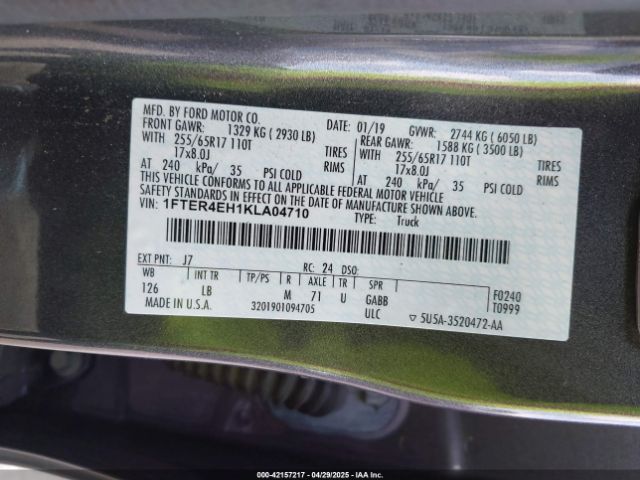 1FTER4EH1KLA04710 Ford Ranger Xlt
