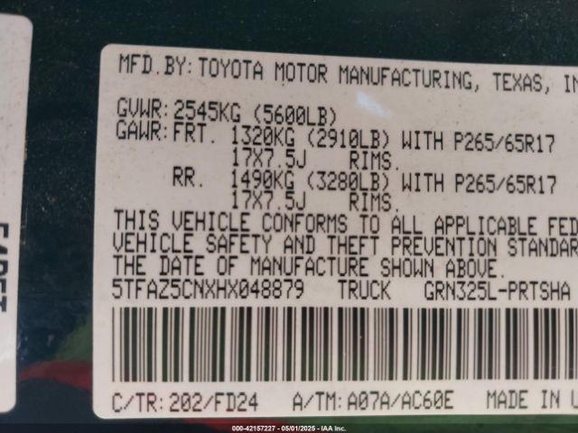 5TFAZ5CNXHX048879 Toyota Tacoma Trd Sport