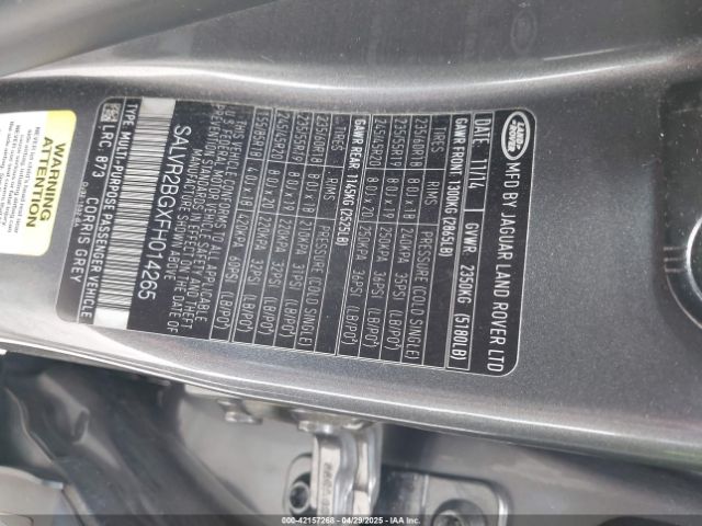 SALVR2BGXFH014265 Land Rover Range Rover Evoque Pure