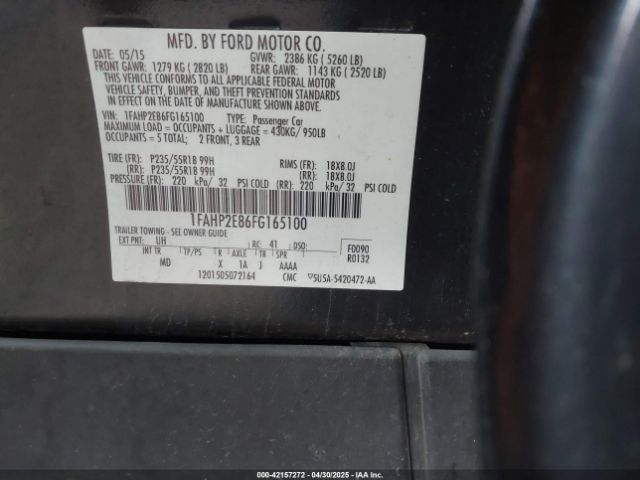 1FAHP2E86FG165100 Ford TAURUS SEL