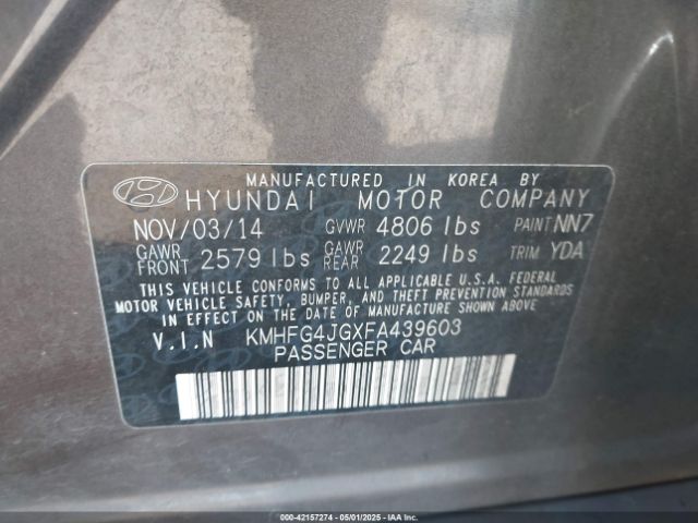 KMHFG4JGXFA439603 Hyundai Azera