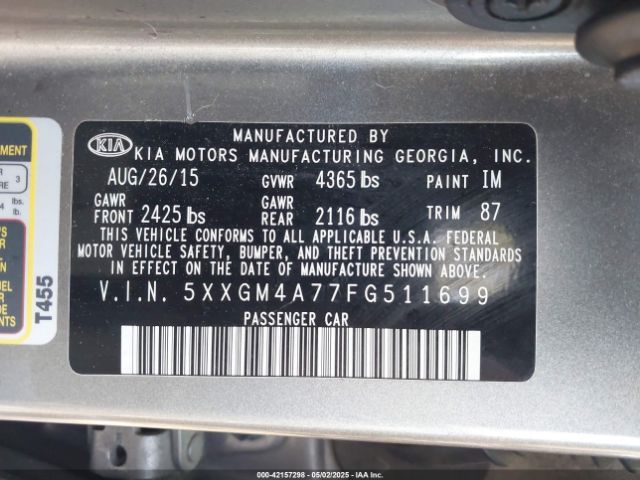 5XXGM4A77FG511699 KIA Optima Lx