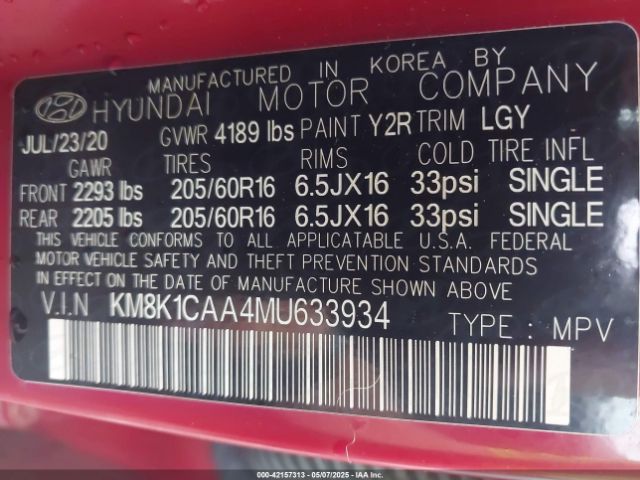 KM8K1CAA4MU633934 Hyundai Kona Se