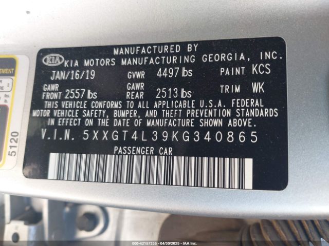 5XXGT4L39KG340865 KIA Optima Lx