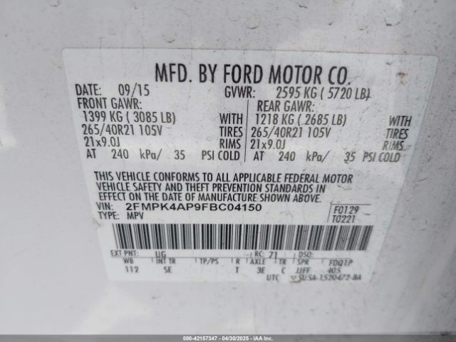2FMPK4AP9FBC04150 Ford EDGE SPORT