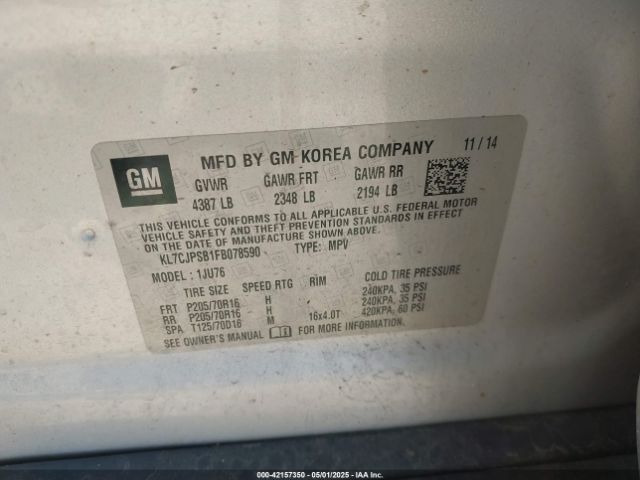 KL7CJPSB1FB078590 Chevrolet Trax 1ls