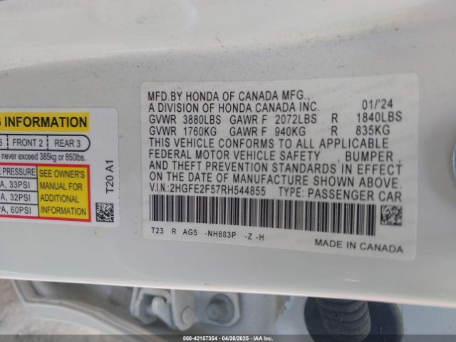 2HGFE2F57RH544855 Honda Civic Sport