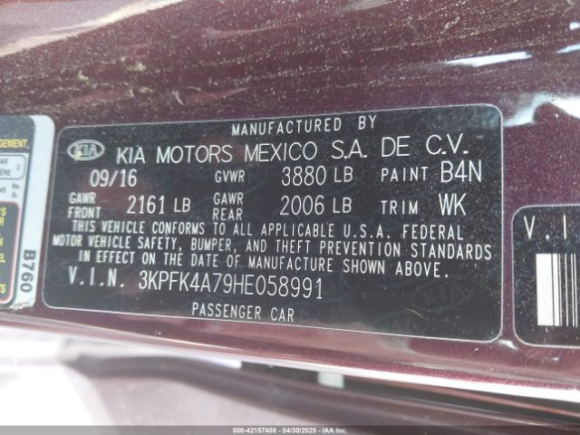3KPFK4A79HE058991 KIA FORTE LX
