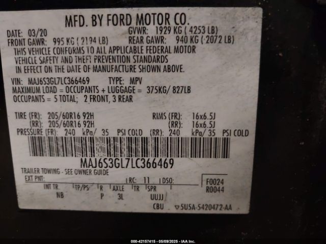 MAJ6S3GL7LC366469 Ford Ecosport Se