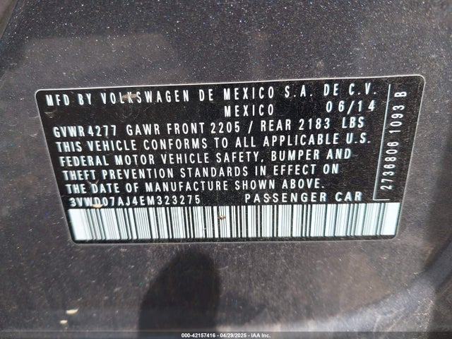 3VWD07AJ4EM323275 Volkswagen Jetta 1.8t Se