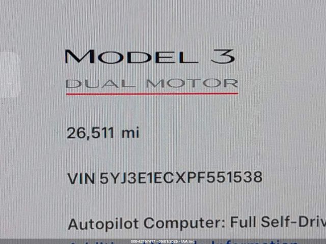 5YJ3E1ECXPF551538 Tesla Model 3 Performance Dual Motor All-wheel Drive