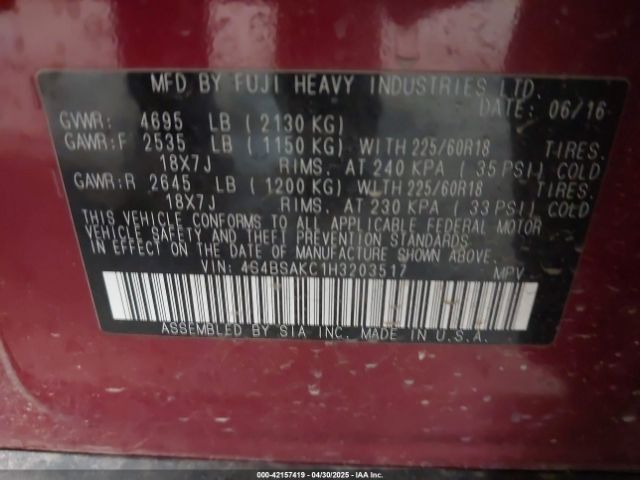 4S4BSAKC1H3203517 Subaru Outback 2.5i Limited