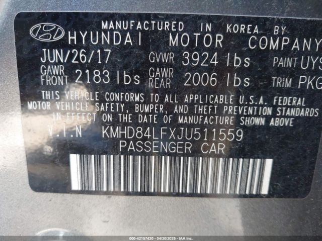 KMHD84LFXJU511559 Hyundai Elantra Value Edition