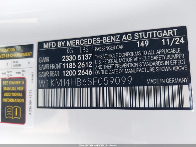 W1KMJ4HB6SF059099 Mercedes-Benz Cle 300 4matic