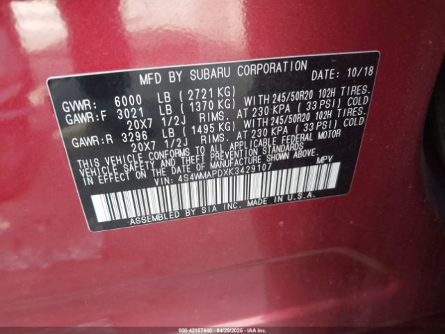 4S4WMAPDXK3429107 Subaru Ascent Limited