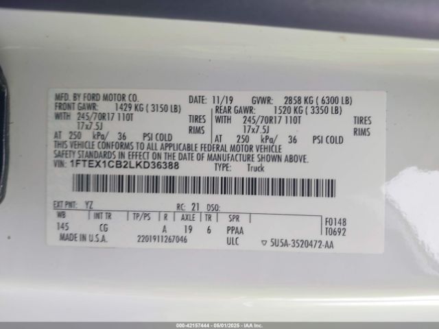 1FTEX1CB2LKD36388 Ford F-150 Xl