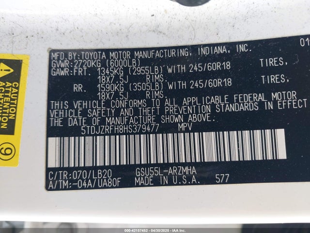 5TDJZRFH8HS379477 Toyota 2gr-fks