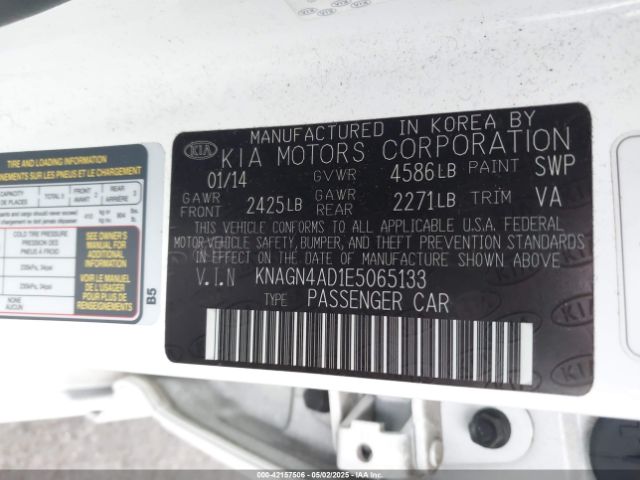 KNAGN4AD1E5065133 KIA Optima Hybrid Ex